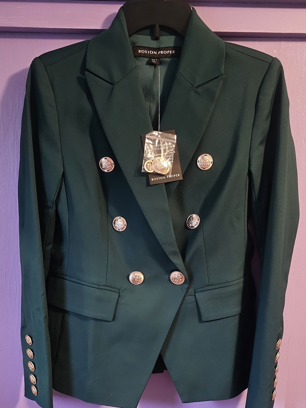Boston Proper Emerald Green Double-Breasted Blazer